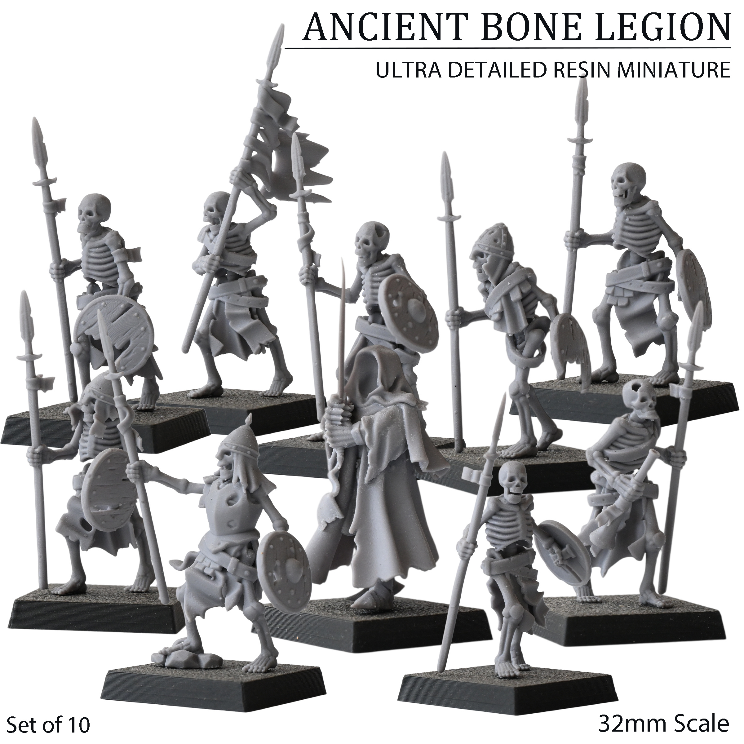 TEMU Collectible Figurines Skeleton Warrior Figurines Set Of 10- Ancient Bone Legion Resin Miniatures For Rpg, 32mm Scale 3d Printed Fantasy Army