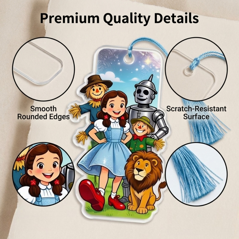 TEMU Warner . ' Of Oz' Themed Acrylic Bookmark With Tassel Pendant, Acrylic Material Bookmark, Pierced With , Front Printed With Multiple Character