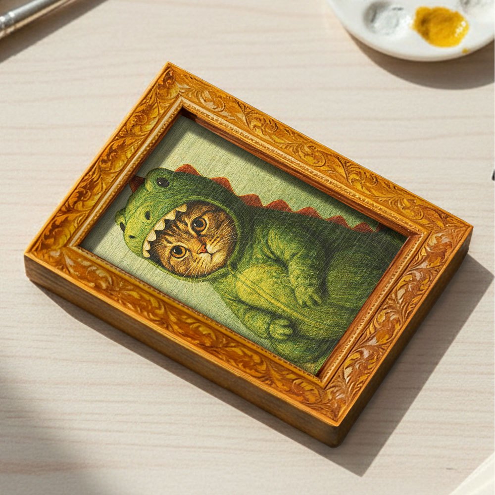 Image of 1pc Dinosaur Cat Refrigerator Magnet, Hakimi Wooden Mini Decorative Painting, Wooden Refrigerator Magnet, Home Decoration, Kitchen Additions, Fun Gift, (back Is Full Of Magnet)