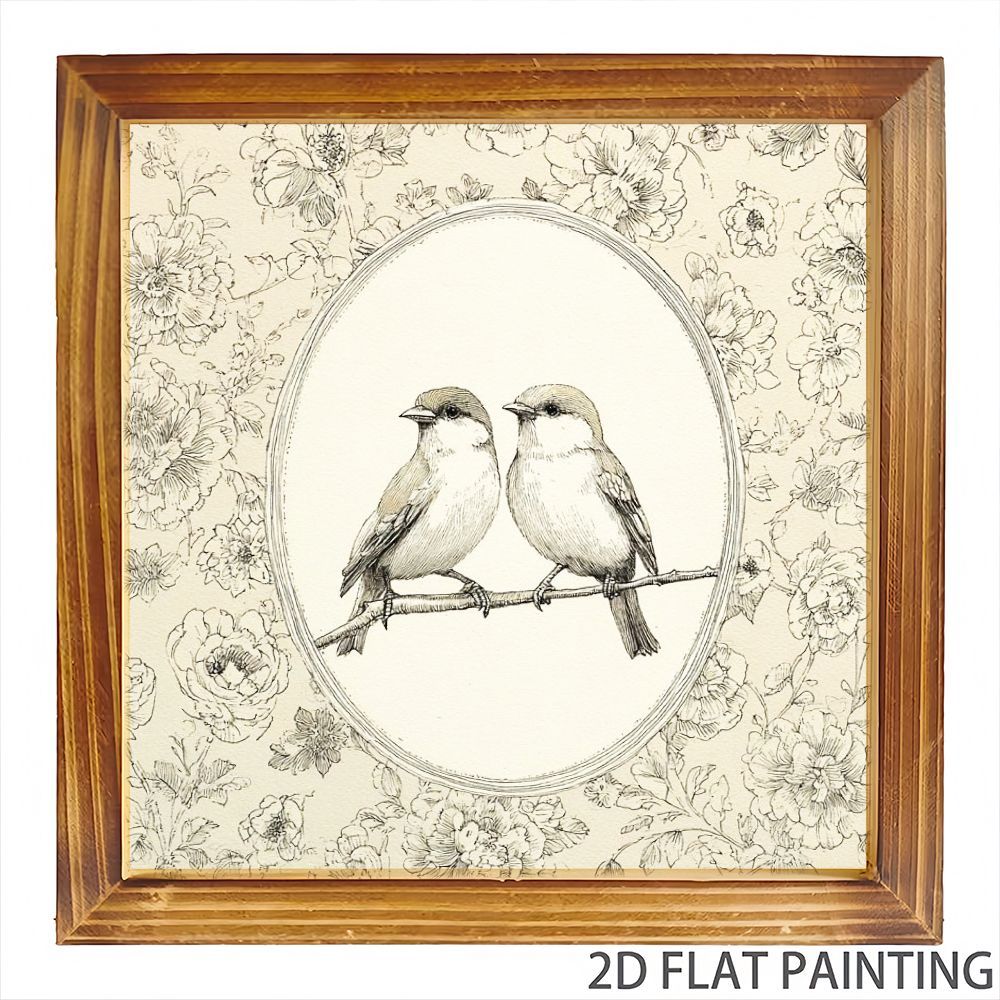 TEMU 1pc Vintage Birds On Branch Floral Oval Frame Wall Art Print - Classic Vintage Botanical Illustration, Ornate Victorian Style Decorative Poster
