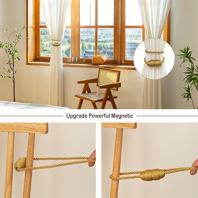 4pcs Set of Golden Magnetic Curtain Buckles, Exquisite Curtain Ties, Elegant Decorative Curtains, Perfect for Home, Office, Hotel, and Outdoor Curtains, Making It an Ideal Curtain Decoration