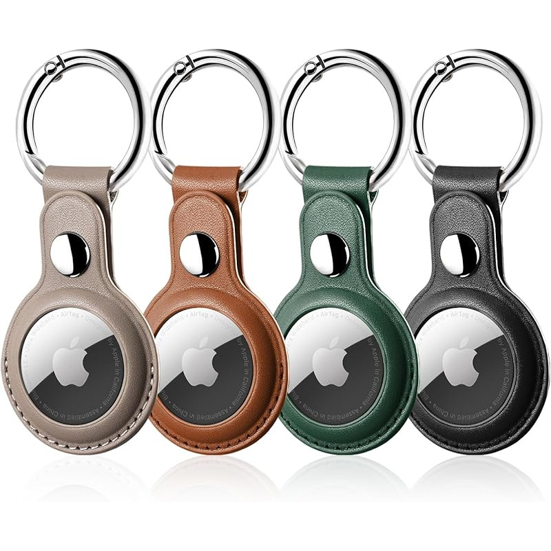 Image of 4 Pack Compatible For Airtag Leather Case With Keychain - Anti-scratch Leather Cover, Gps Holder For Keys, Bags, Wallet, Item Finder (airtag Not Included) - Durable & Stylish Accessory