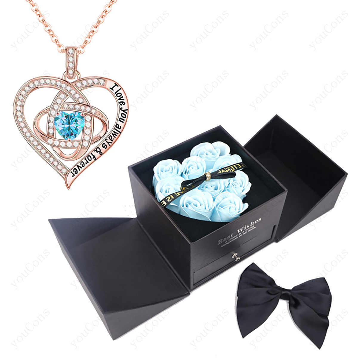 Women's Delicate Light Blue Synthetic Zirconia Heart-Shaped Pendant Necklace, Gift Box Included