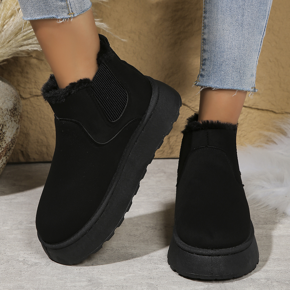 TEMU Winter New Elastic Snow Boots Women's Thickened Full Plush Lining Thick Sole Versatile Short Boots