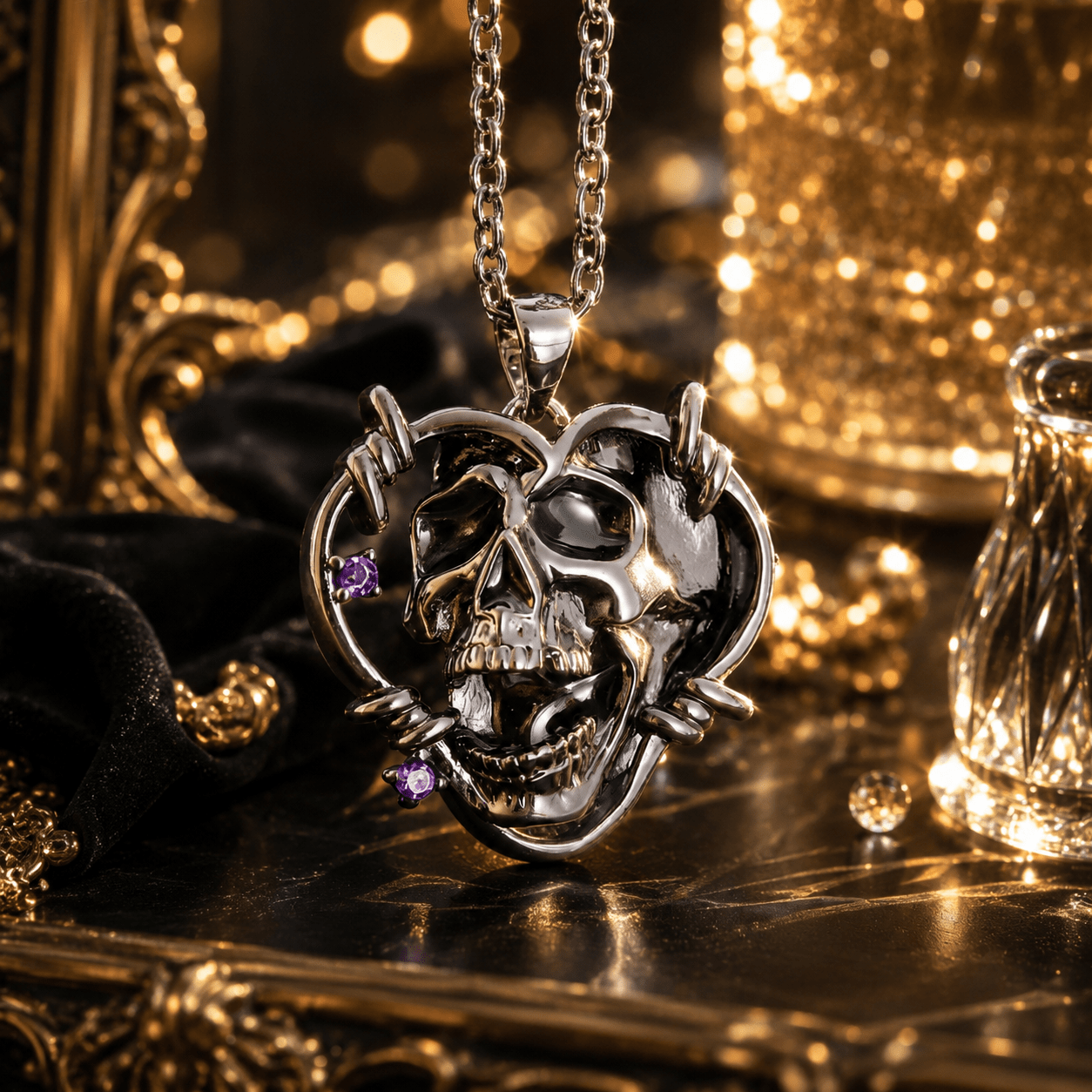 Dark Style Skull Love Pendant Necklace, Hip-Hop Clavicle Chain
