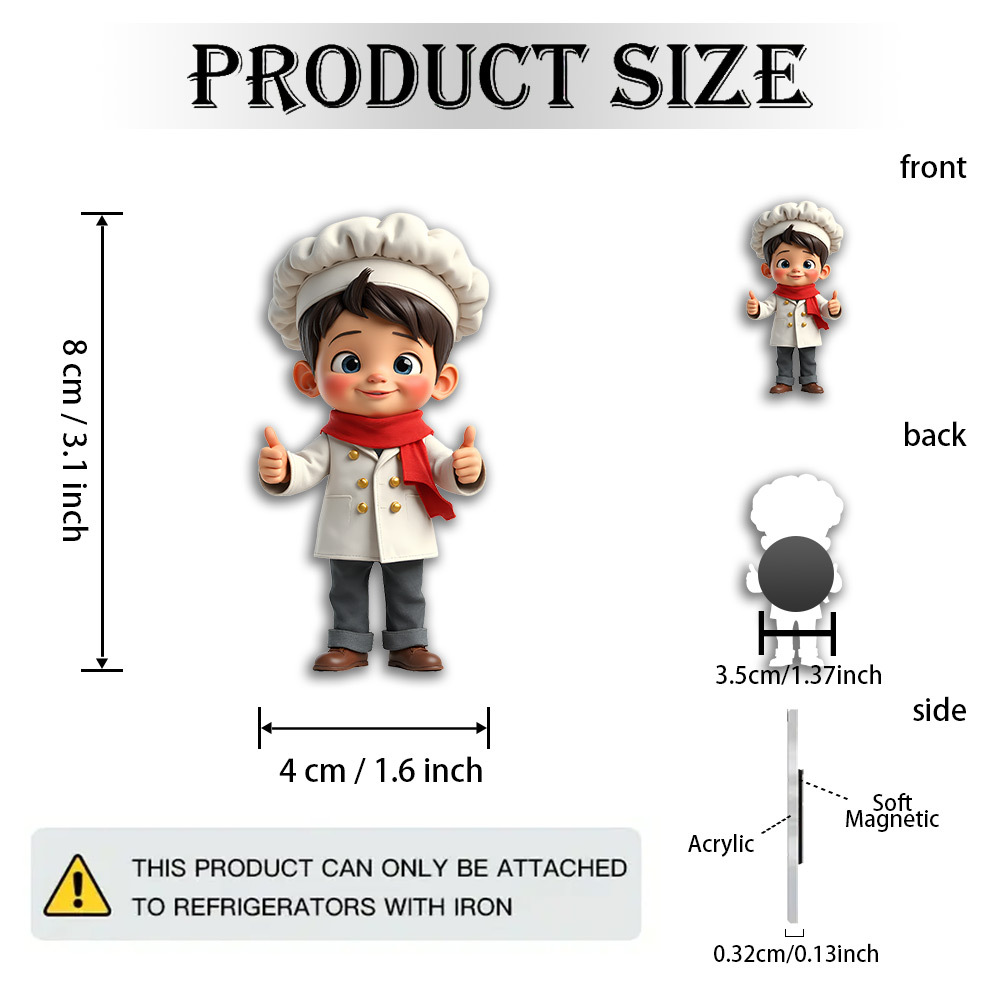 TEMU 1 Cute Little Chef Magnet - Adorable Boy Wearing A And A , Acrylic Fridge Magnet, Suitable For , Decorations, Cooking Enthusiasts, Birthday And