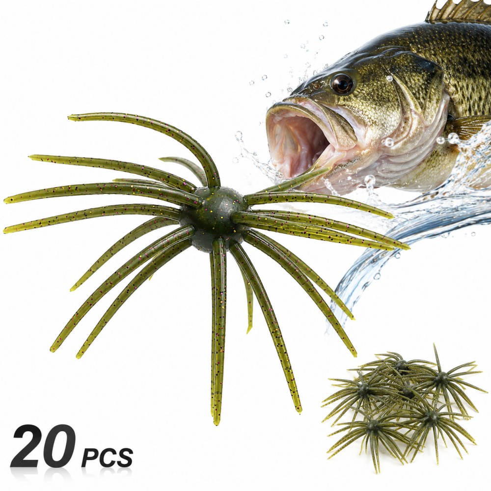 TEMU Esche da 20 pezzi a forma di verde in plastica morbida, esche realistiche a caduta lenta per la pesca del trota, attrezzatura gli per pesca in