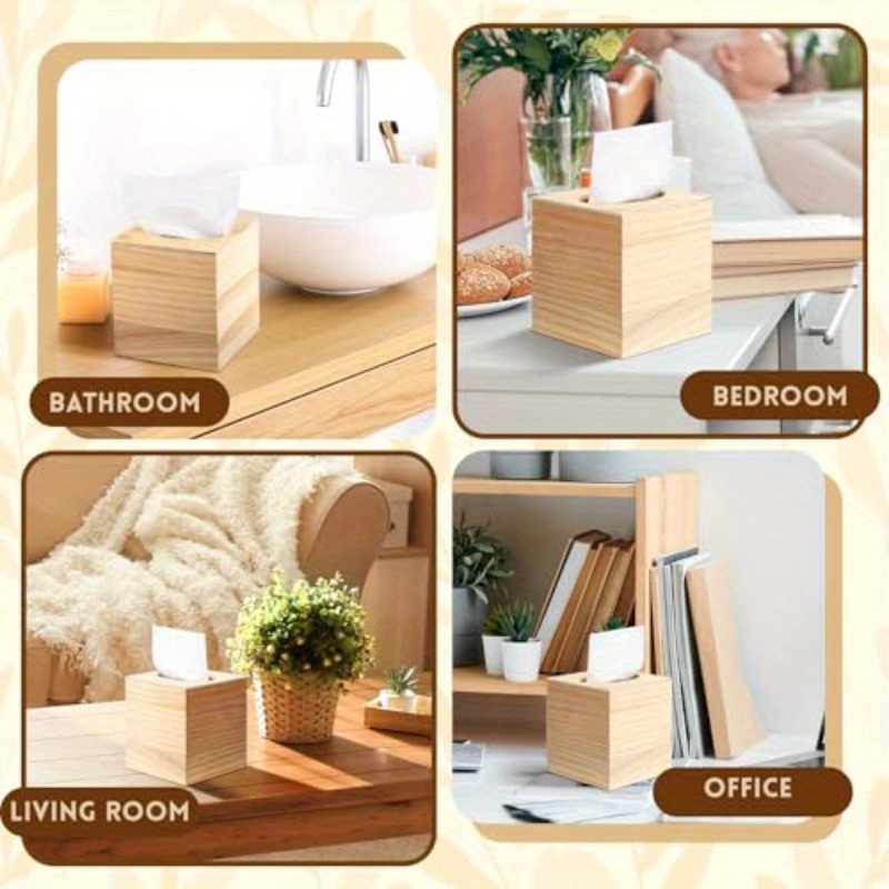 set of 6 unfinished wooden tissue box covers for diy projects featuring   design with a   opening   arts and crafts as well as home and bathroom decoration Product details 5