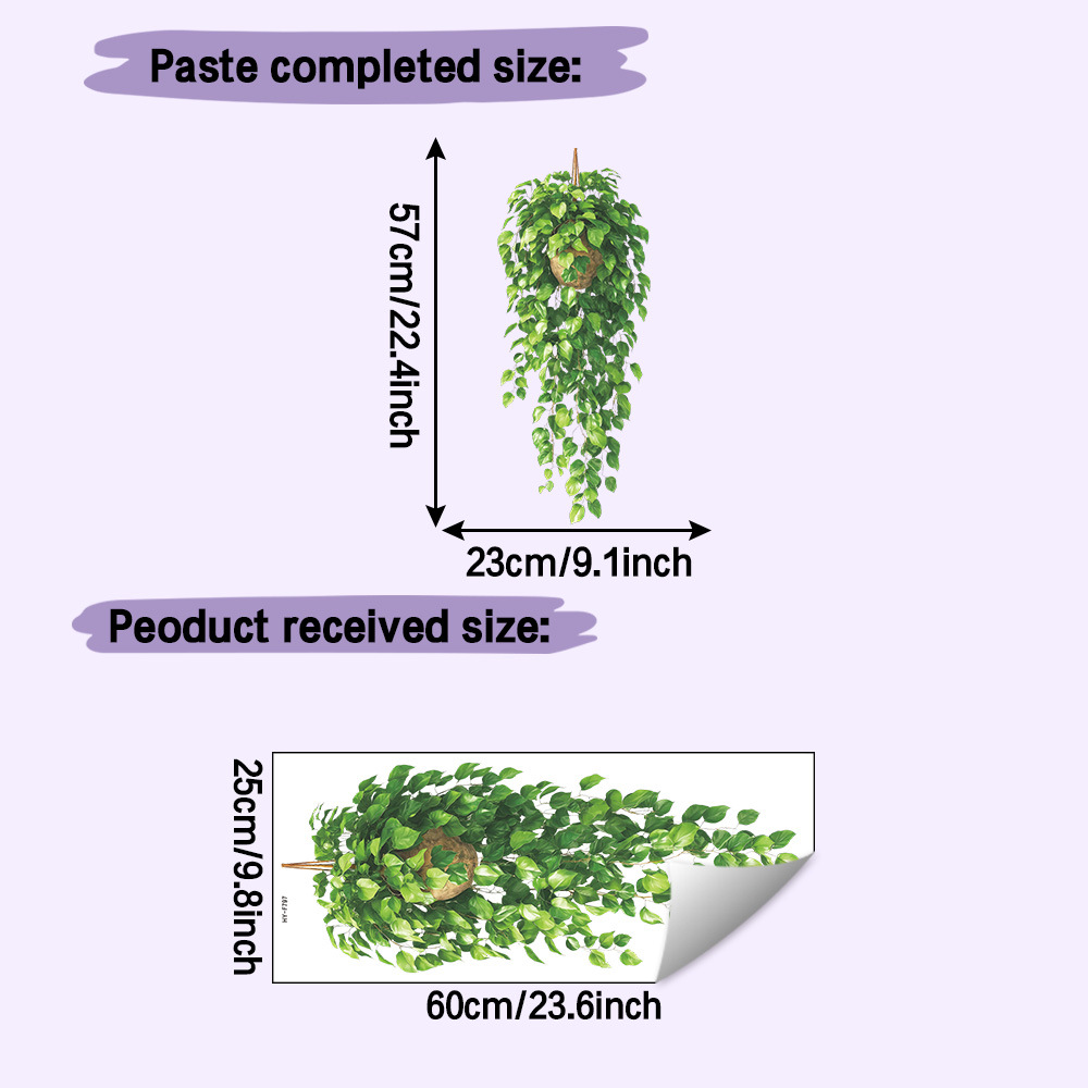 TEMU A Realistic Green Pothos Hanging Basket Window Sticker, Featuring Decorative Vines For Self-adhesive Application On Glass Walls. Suitable For