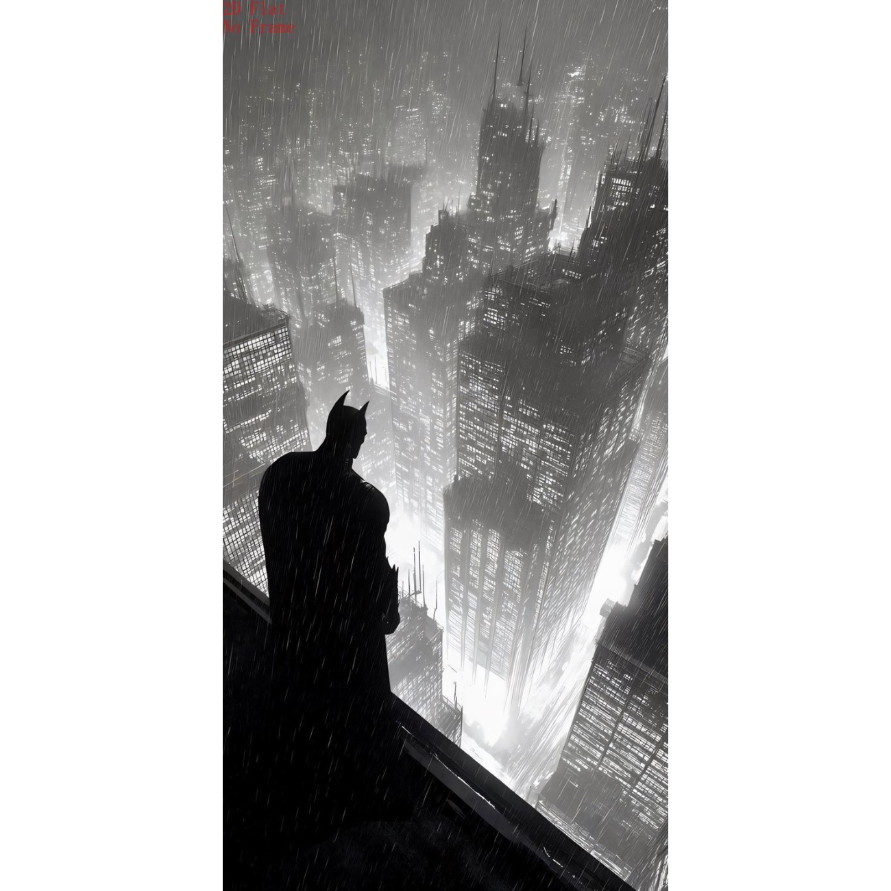 TEMU 2d Flat, [2d Flat]1pcs Canvas Poster(no Framed!!)batman City Rainy Night Scene, And White Movie Wind Living Room Decorative Canvas, 2d Flat