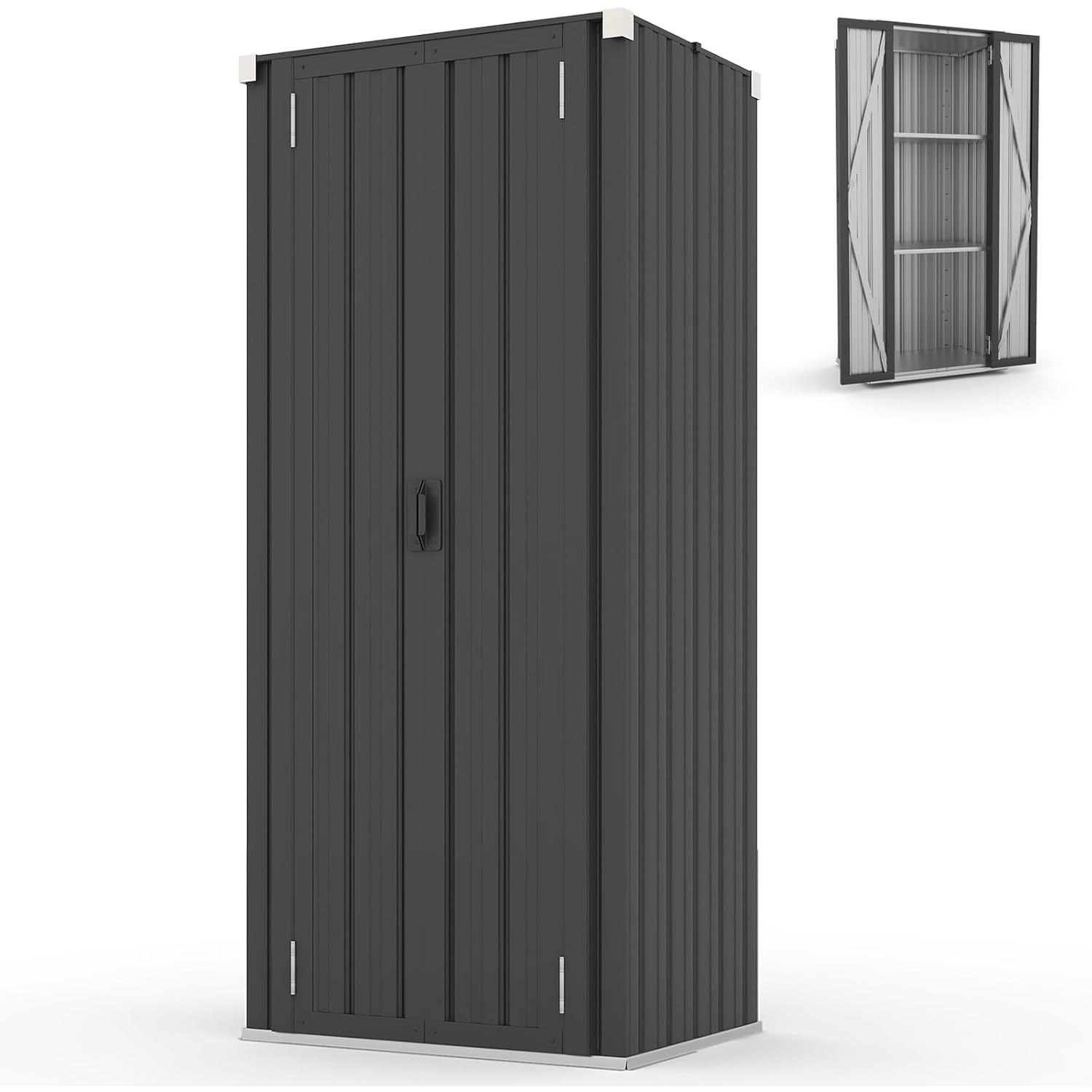 Temporary&removable Garden Storage Cabinet, Tool Shed, Metal Construction, Weatherproof Outdoor Cabinet, Storage Shed, Suitable For , Lawns, And Backyards, Dimensions 76 X 56 X 178cm, Gray