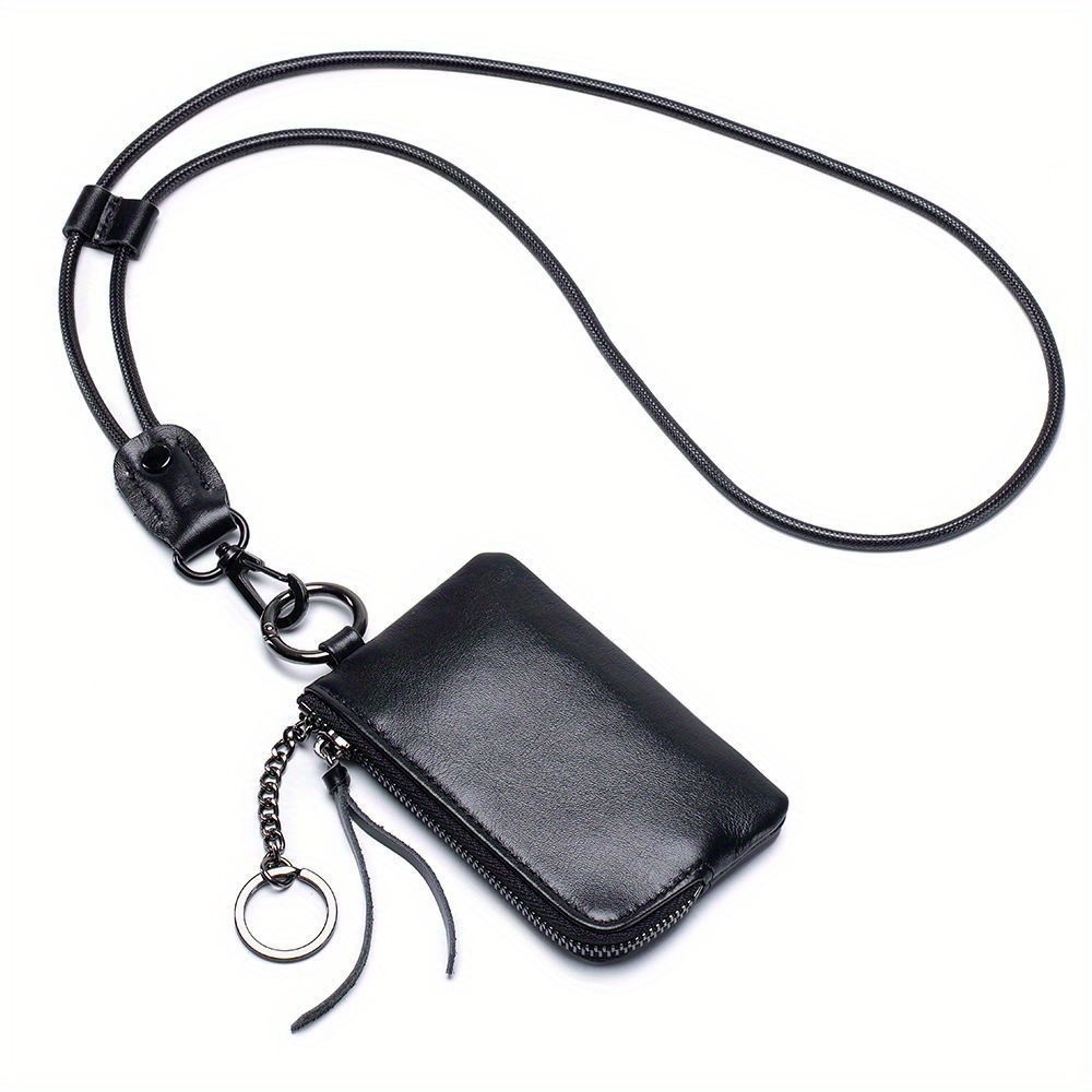 1pc Faux Leather Neck Wallet Mini Coin Purse Keychain Card Holder Soft Compact Travel Essential Perfect Gift For Women