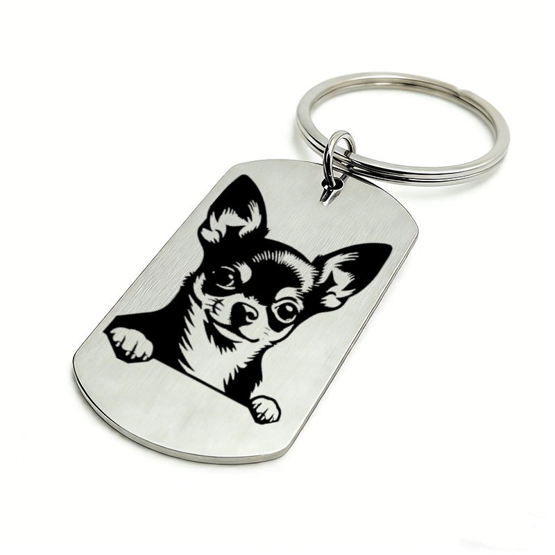 TEMU 1pc Metal Dog Tag Keychain | High-contrast Chihuahua Silhouette Engraving, Cute Small Pet Pendant | Fade-resistant Textured Durable Accessory /