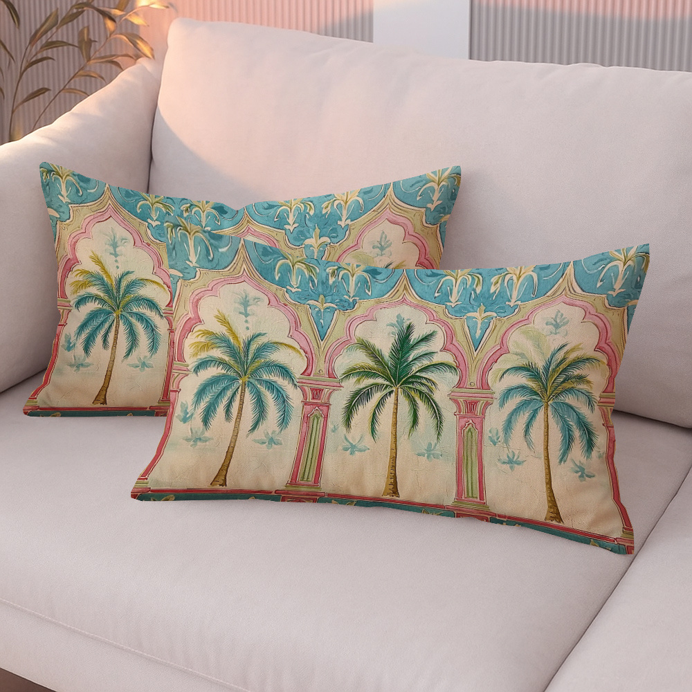TEMU 2pcs Moorish Arch 12x20 Inches Pillowcases, With Moroccan Architecture Pink Cover Soft Short Plush Decorative Cushion Cover For Living Room Sofa