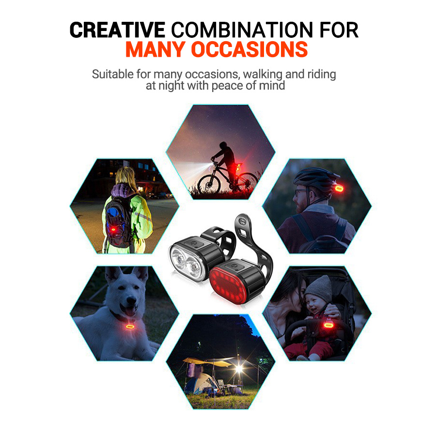 IPX6 Bicycle Light Kit, Front & Rear Lights with Warning Modes