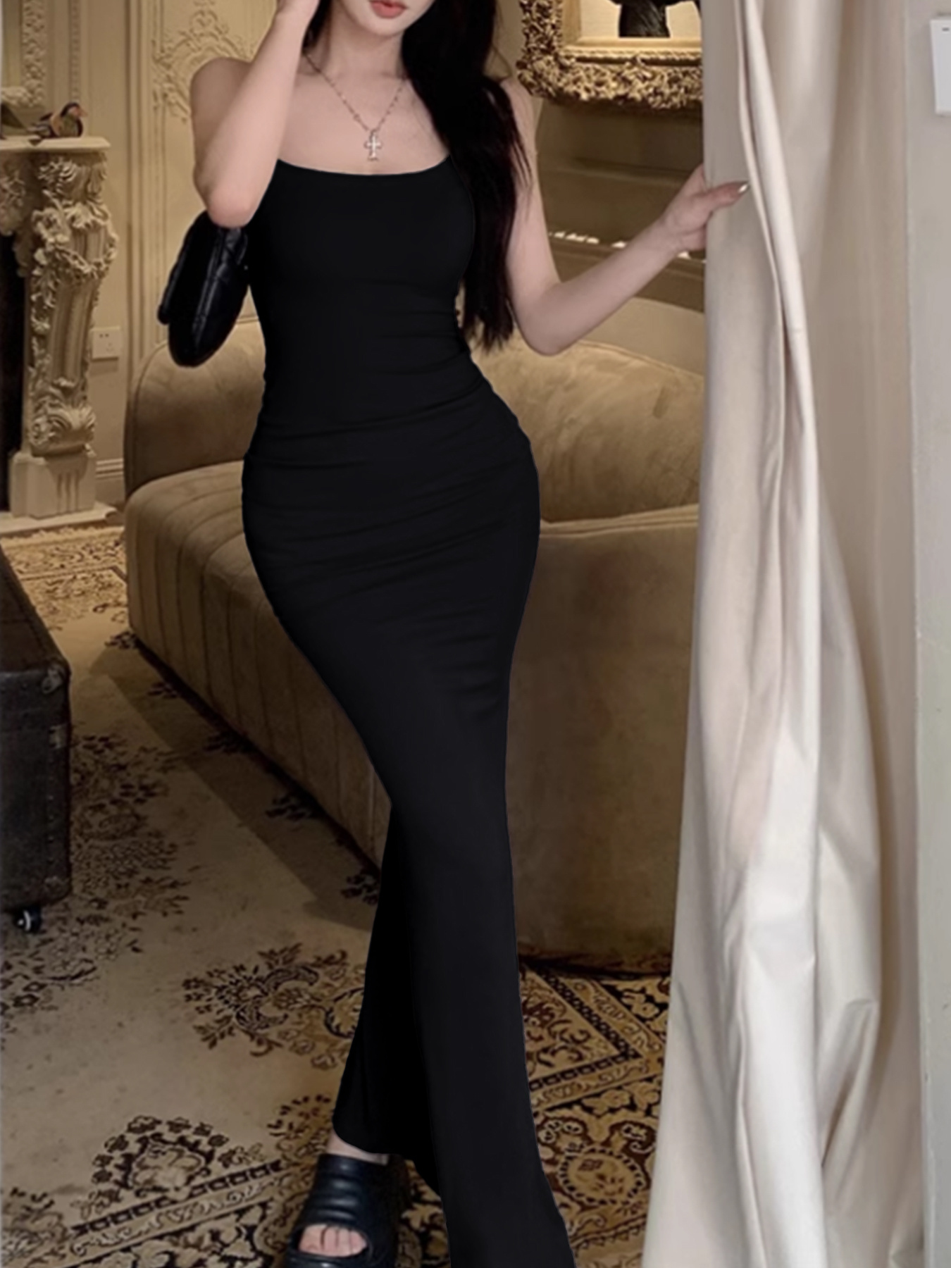 fitted strappy cami dress hip hugging long skirt dress - Temu Georgia