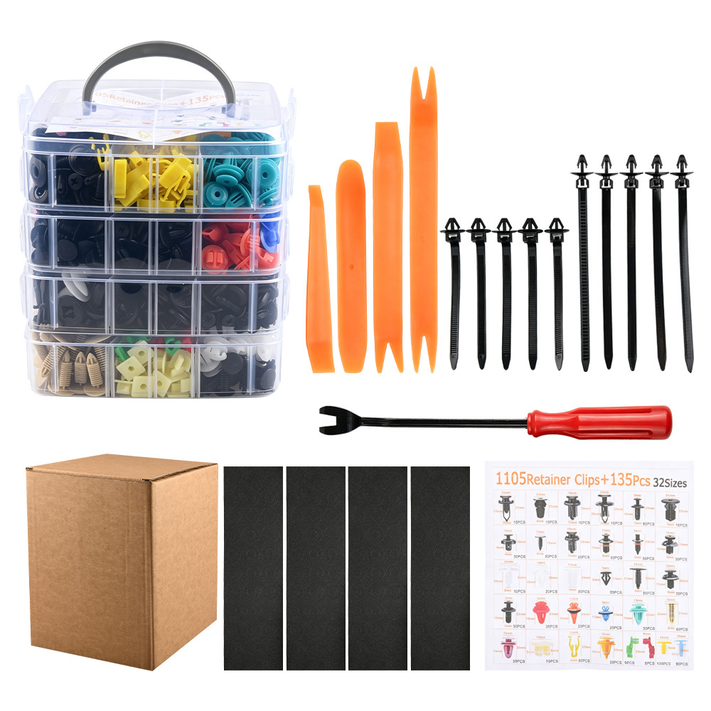 Image of 1240pcs Automotive Mounting Clips, Universal 32pcs Door Trim Bracket Set, Bumper Trim Mounting Clips, Nylon Plastic Rivets, Plastic Clip Set With Removal