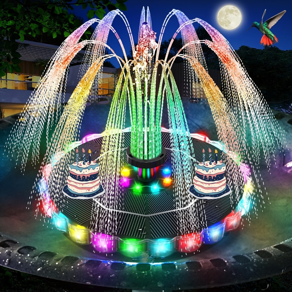 TEMU 2026 Upgraded 3.5w Solar Bird Bath Fountain Pump, Built-in 2000mah Rechargeable Battery, Led Lights, Comes With 7 Nozzles & 4 Fixing Holders,