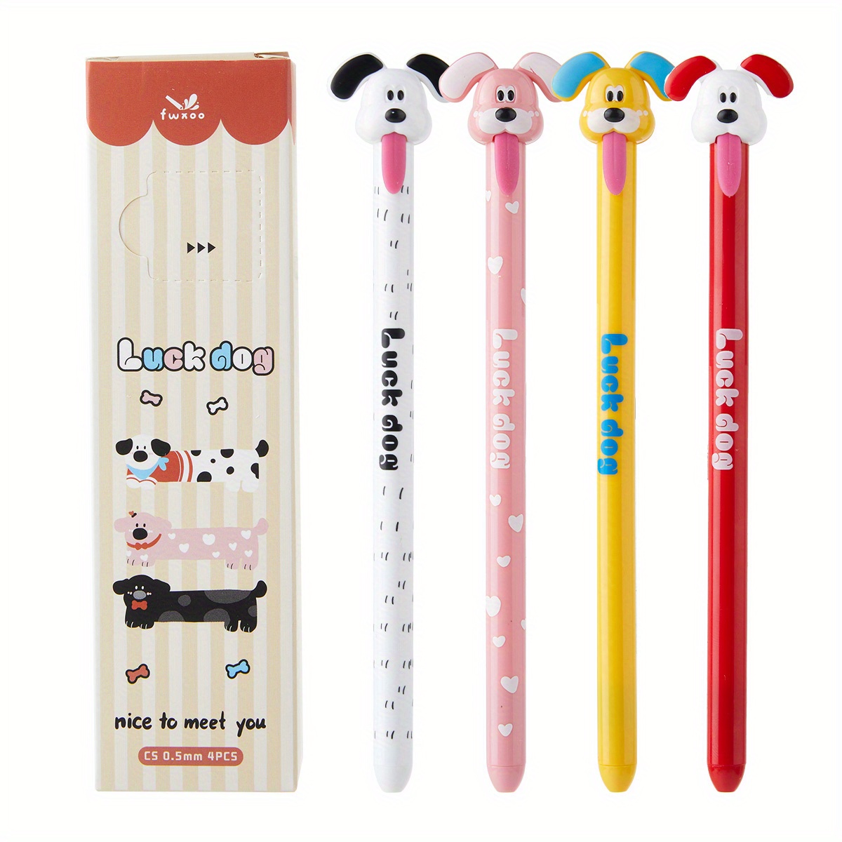 TEMU 4pcs Animal Dog-themed Gel Pens, 0.5mm Fine Point, Black Ink, Fun Tongue Overflowing Pens, Quick-drying, Suitable For Lovers&; Office Supplies