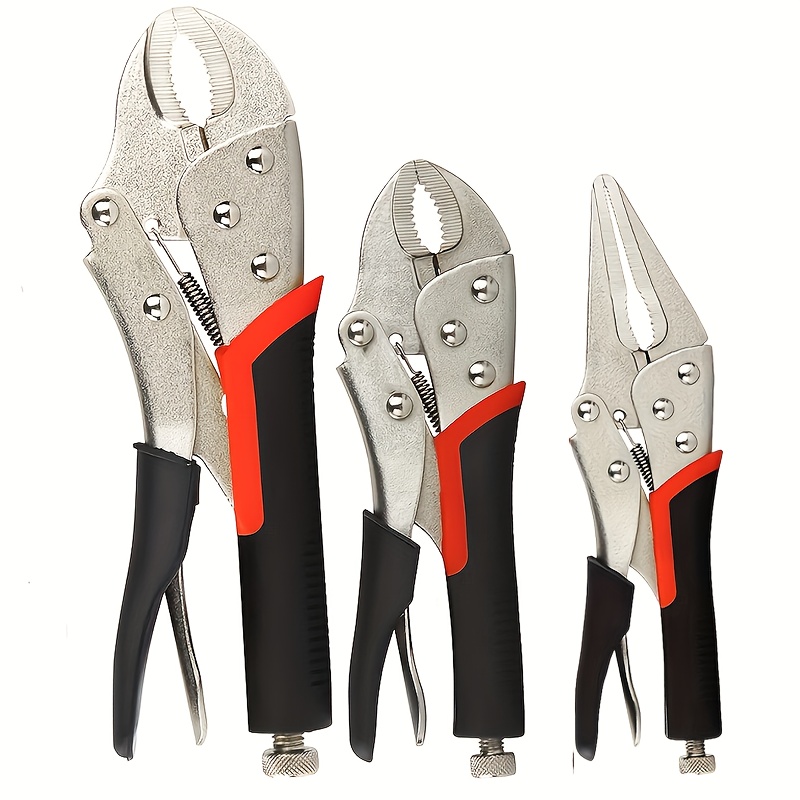 TEMU 3pcs Heavy-duty Locking Pliers Set With Adjustable Jaw Suitable For C-clamps, Woodworking, Locking & Bending - 10"/7"/6.5" Bent & Straight For