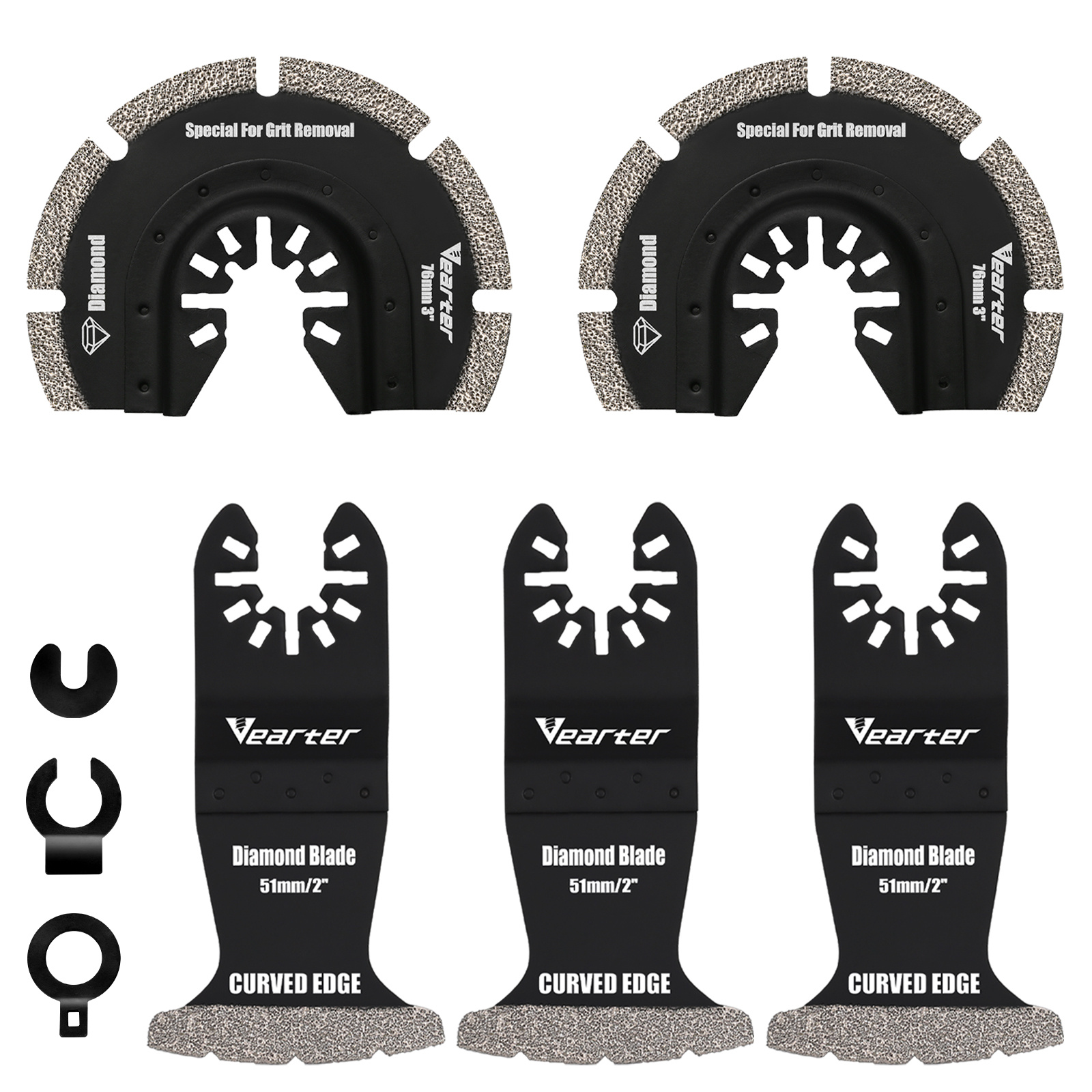 TEMU 5pcs Diamond Oscillating Saw With Adapter, Universal Multitool For Grit Grout Removal, Quick Release Multi Tool Kit For Tile, Air Brick, Cement,