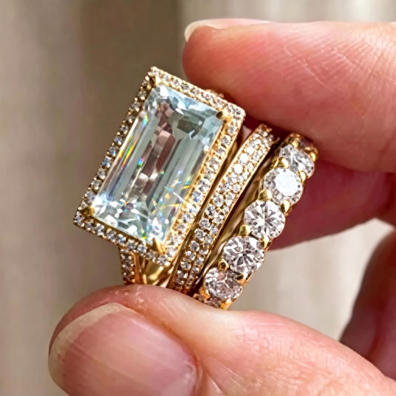 Luxurious Retro Three-Piece Light Blue Gemstone Ring Set
