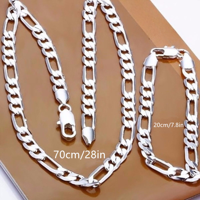 TEMU 1 Set Of 4mm Silvery Unisex Necklace, Men's And Women's Jewelry Necklace Bracelet Set European Set