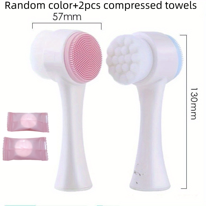 Image of 3d Double-sided Cleaning Brush With Random Colors, Designed For Manual Massage, Equipped With Soft Bristles, Used As An Exfoliating And Facial Cleaning Tool.
