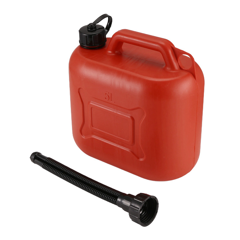 TEMU 5l Heavy-duty Plastic Gas Container With Flexible Pipe - Rust-proof, Crush-resistant, Anti-static Car Fuel Tank For Travel, Fit, Red With Handle