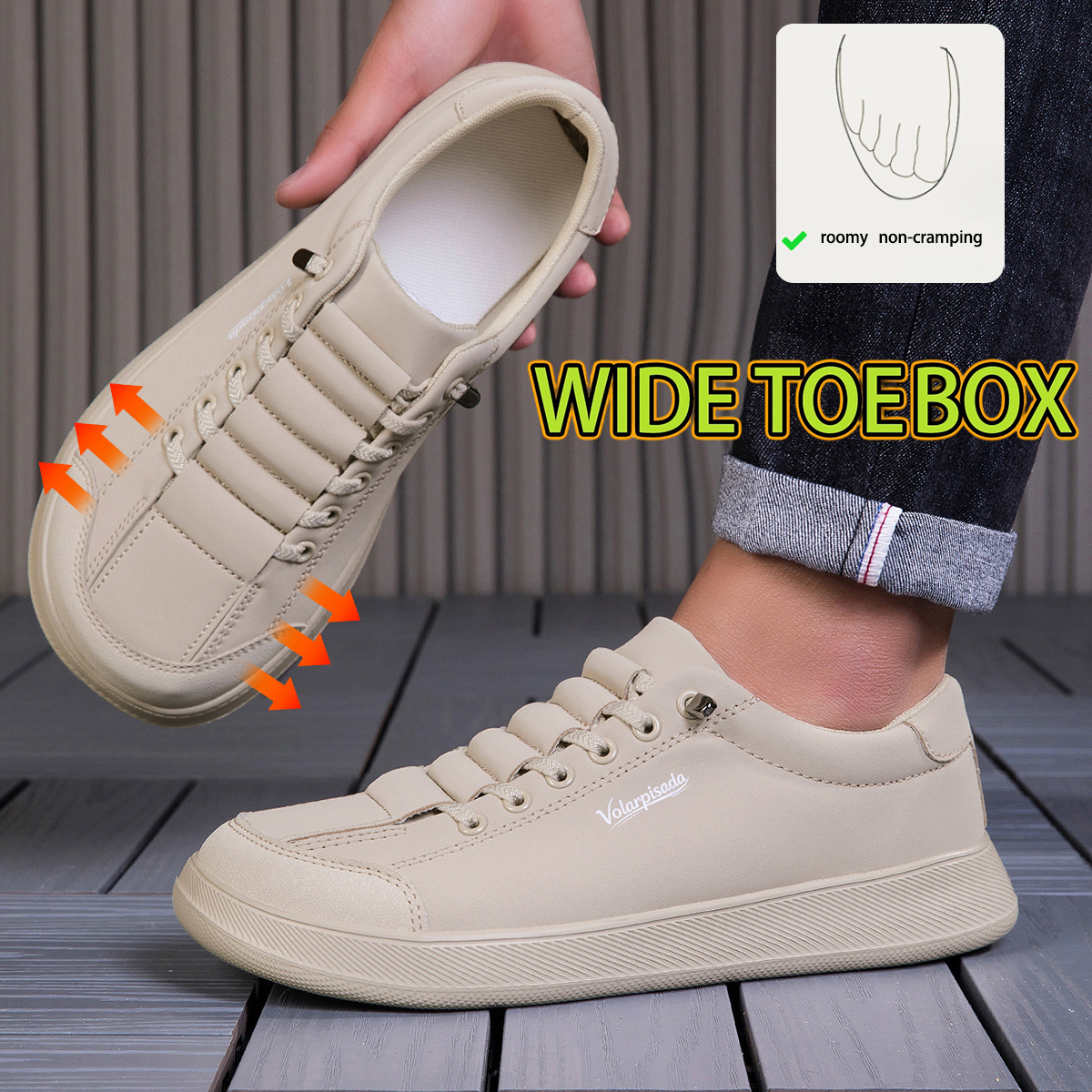 Image of Men's Wide Fit Slip-on Shoes, Breathable Upper, Easy , Toe Box, Cushioned Flat Sole, Non-slip Wear-resistant Outsole, Suitable For Wide Feet, & , , Casual Wear & , Versatile