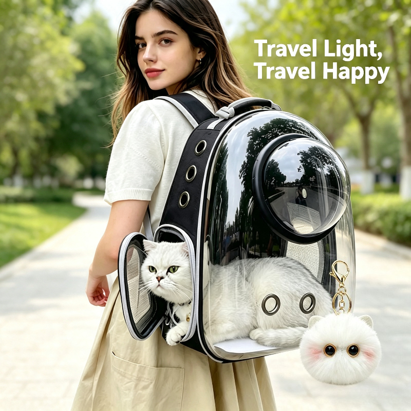 2pcs Set: Transparent Space Capsule Pet Backpack with Cute Charm