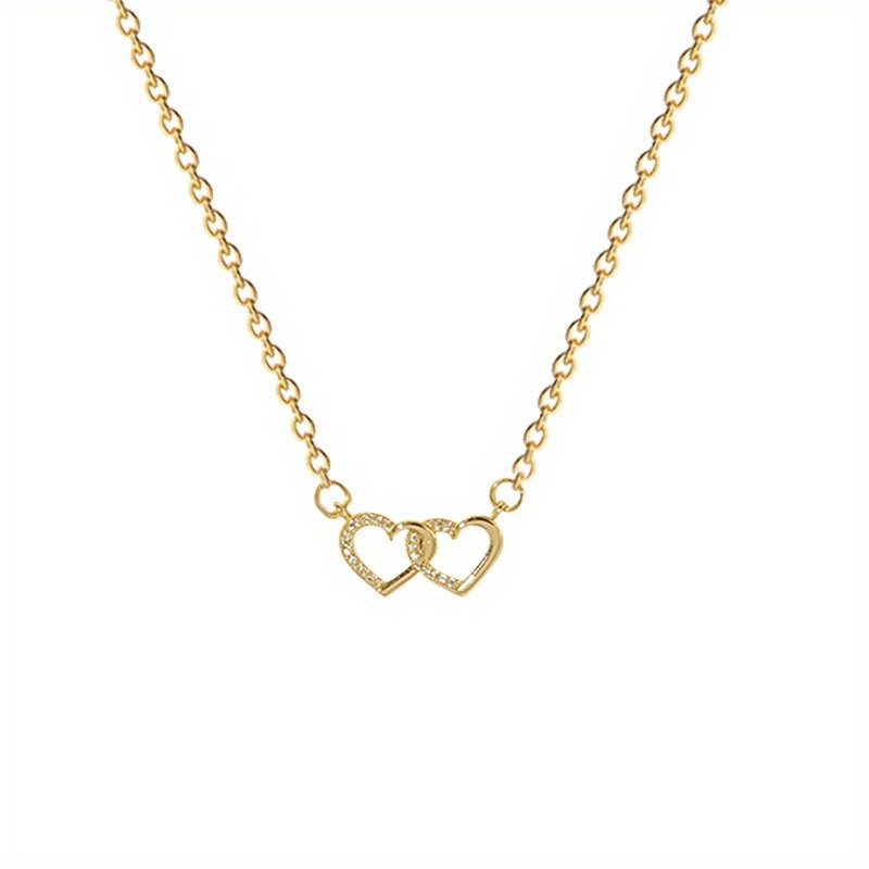 Interlocking Hearts Titanium Steel Necklace for Women Durable Elegant Collarbone Chain Love Theme Jewelry 2025