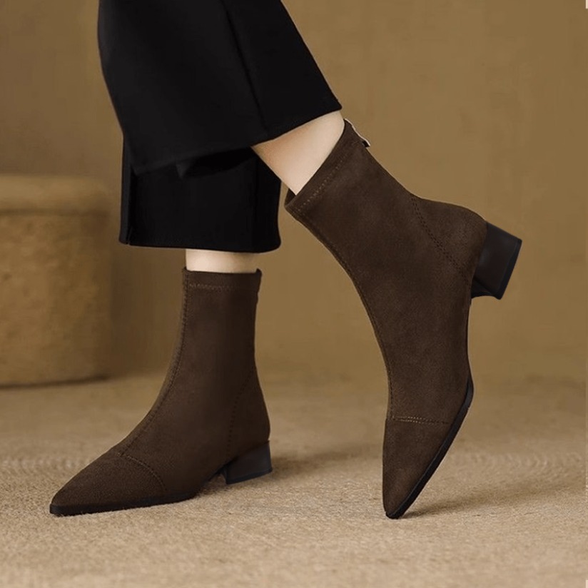 TEMU Women's Winter Warm Thick Heel Ankle Boots With Pointed Toe & Zipper Closure - Soft Sole Round/ Outsole Suitable For Casual,, Casual Attire -