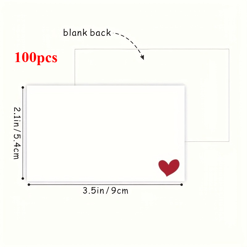 TEMU 52pcs/100pcs Heart-shaped Message Cards, Pocket Cards, Business Cards, White Greeting Cards, Thank You Cards, Your Notes, Message Cards, Letter