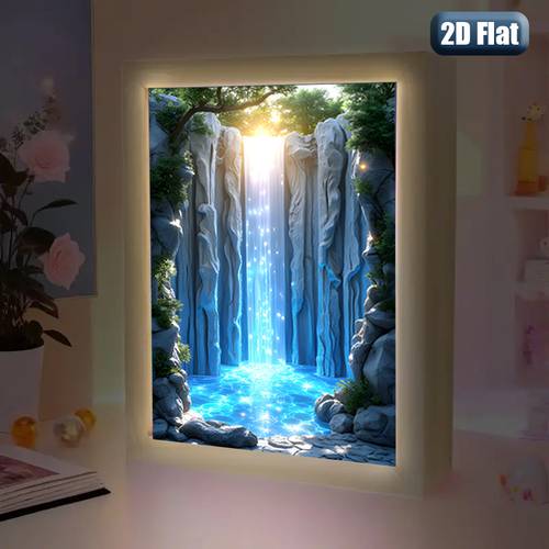 2d flat 1pc usb powered led light painting art frame 2d flat canvas wall decor with wooden frame waterfall scene with glowing water sunlight effect acrylic art for home office decoration perfect gift for holidays mother s day family 2d flat