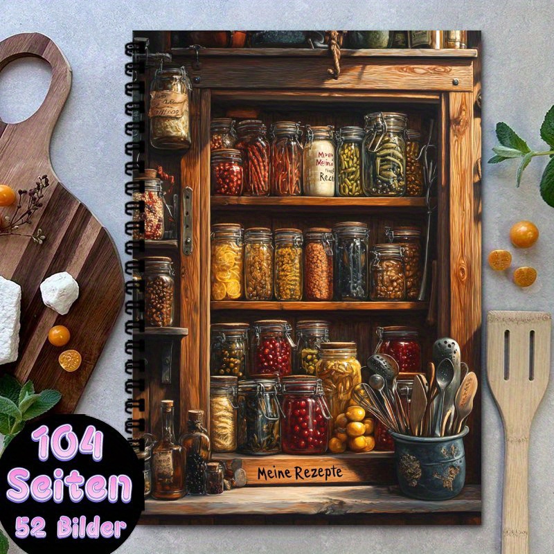 TEMU 1 Stück A5 deutsches Rezeptbuch - Leeres Spiralgebundenes Rezeptplaner mit "Meine Rezepte"-Etikett, enthält 100 Rezepte, für Hausmannskost und