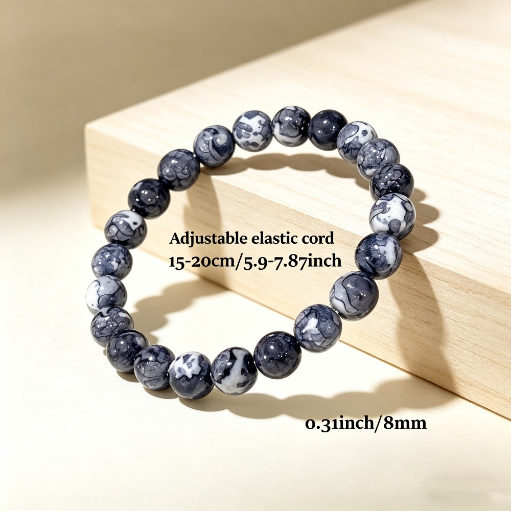 TEMU 1pc Ink Stone Round Bead Bracelet Retro Design Suitable For All / Holiday Gifts / Daily Wear, Used As Thanksgiving Gifts, Niche Additions