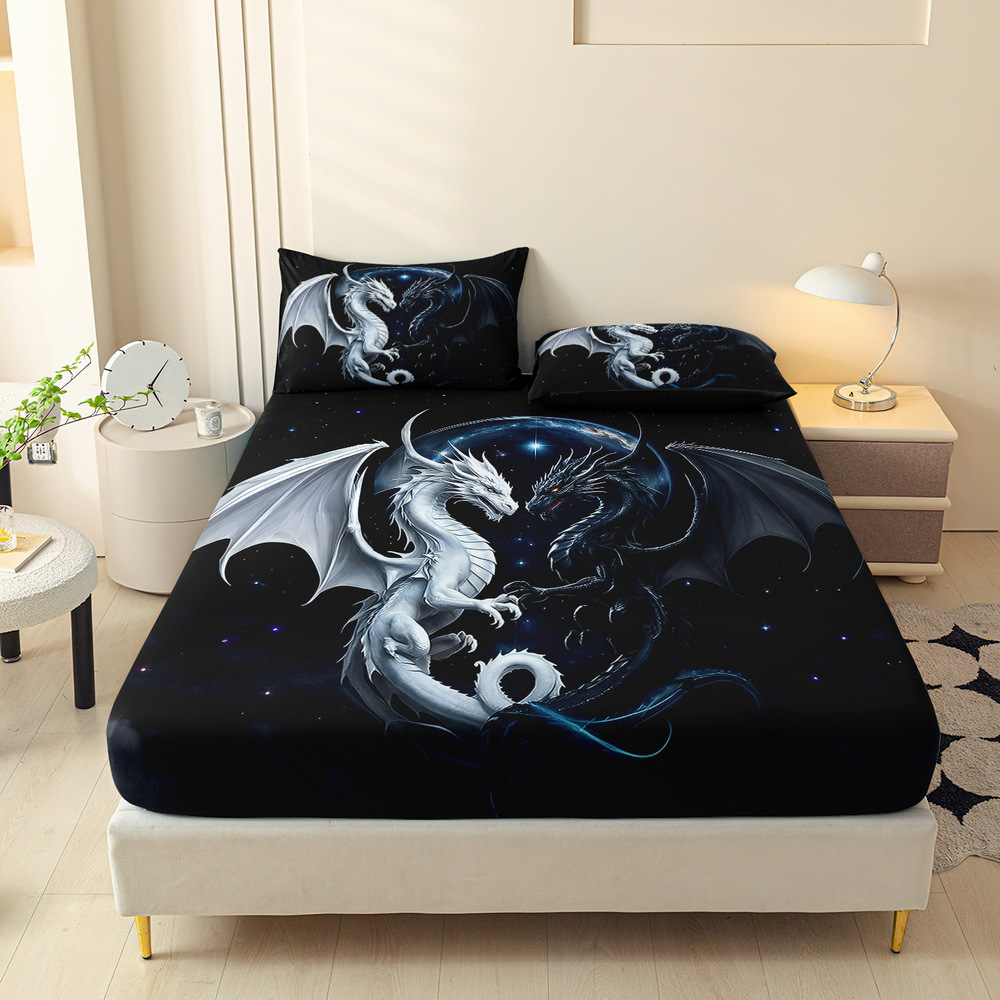 TEMU 3pcs Fantasy Mystery, Printed Fitted Sheet Set, Queen Mattress Cover, Twin Mattress Protector, King Bedding Set, Polyester Machine Washable,
