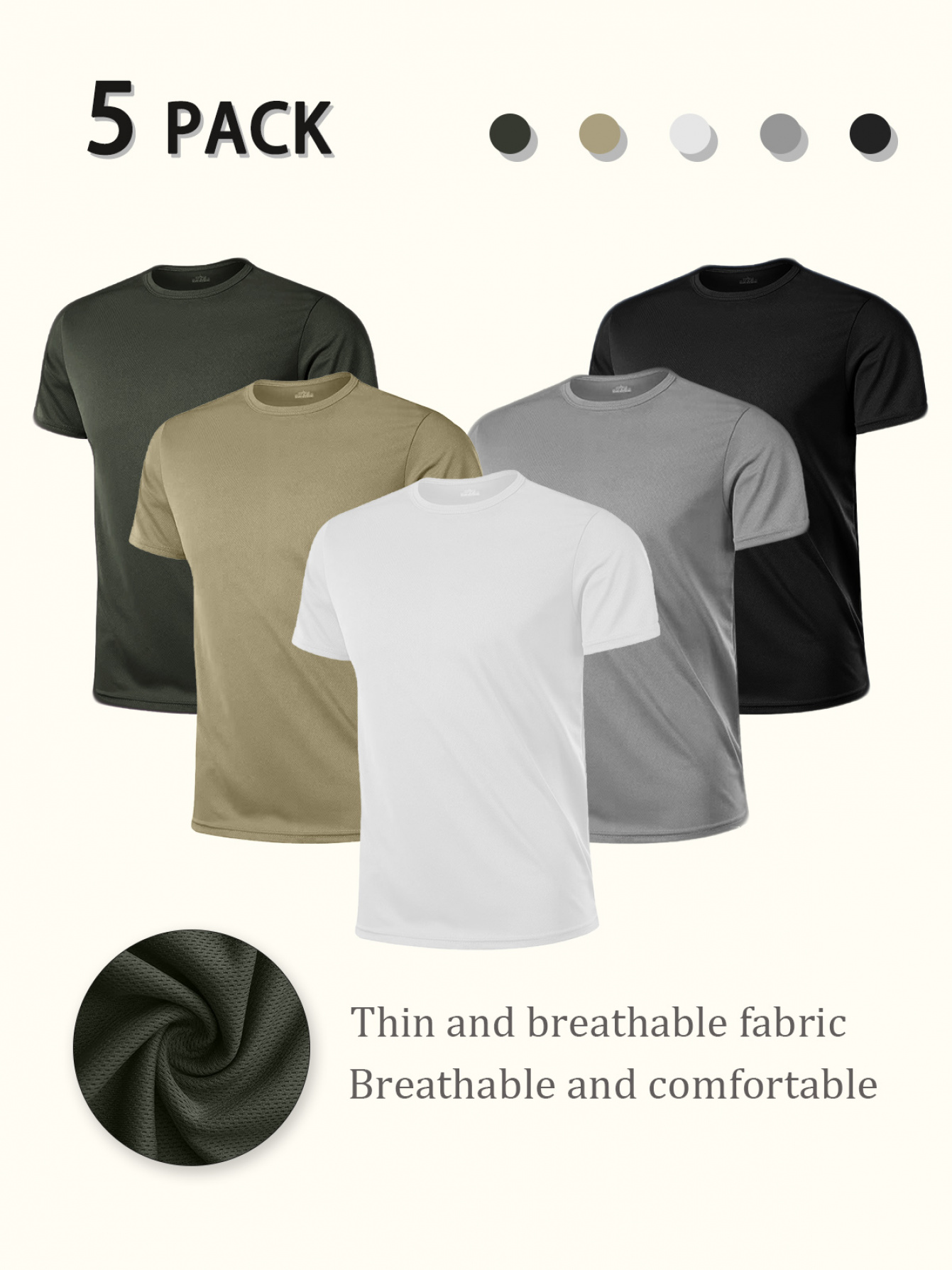 5 pc mens casual comfortable t shirts breathable moisture wicking crew neck short sleeve tops stylish short sleeve tops   clothing suitable for running casual wear layering thanksgiving t shirts thanksgiving gifts