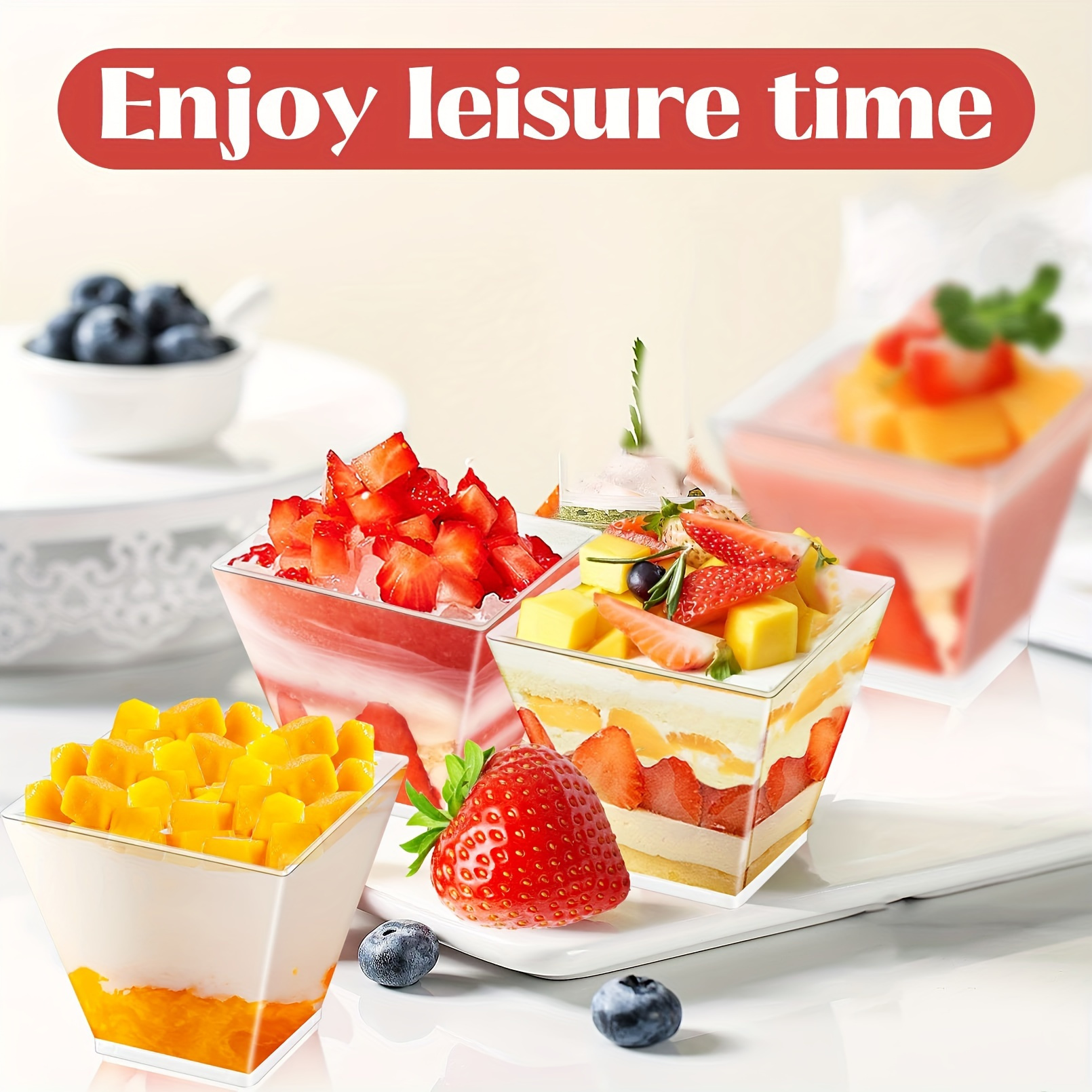 Reallnaive 100-Pc Clear Dessert Cups With Spoons – 5oz Rectangular Containers, Great For Tiramisu & Parfaits