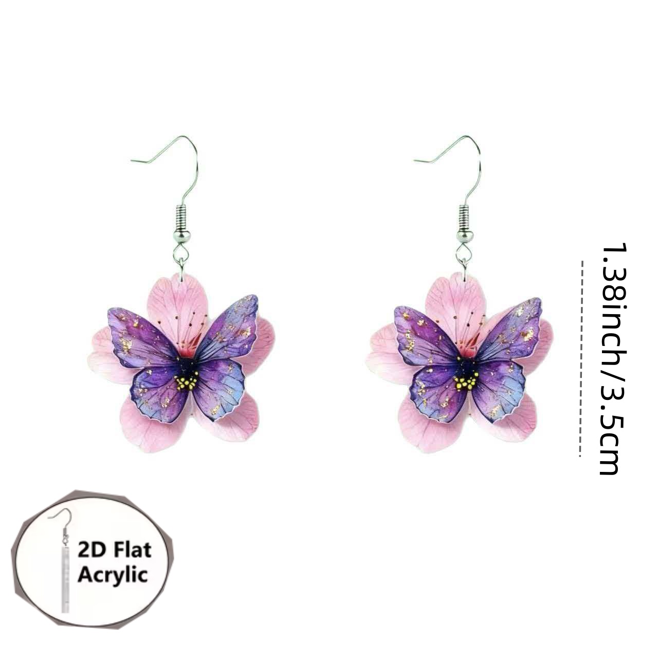 2D Acrylic Butterfly Flower Drop Earrings — Vibrant Charm