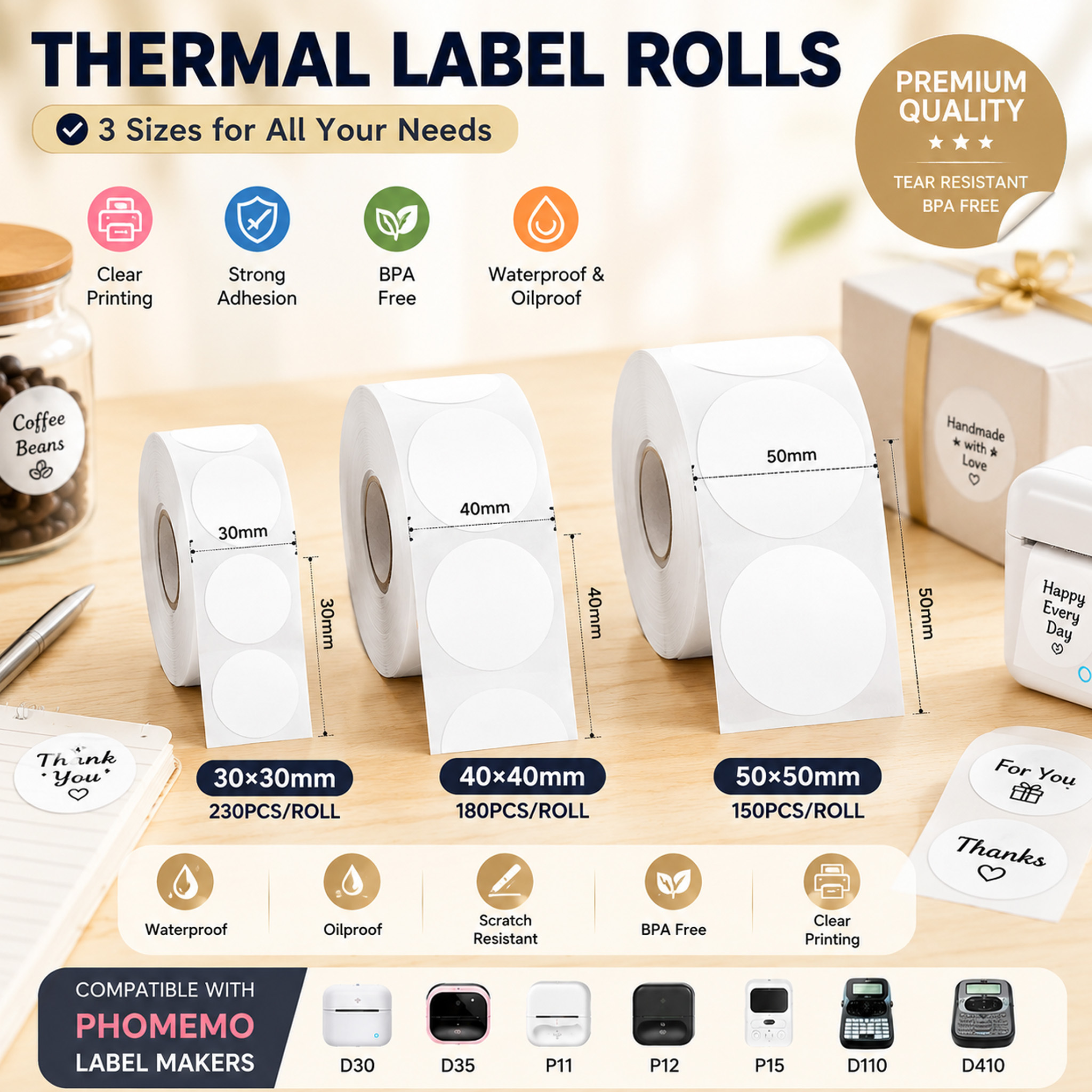 TEMU 540 Folhas/3 1.18X1.18 Polegadas/1.57 Polegadas×1.57 Polegadas/1.96X1.96 Polegadas (30X30 Mm/40×40 Mm/50*50 Mm) Etiquetas Adesivas Térmicas