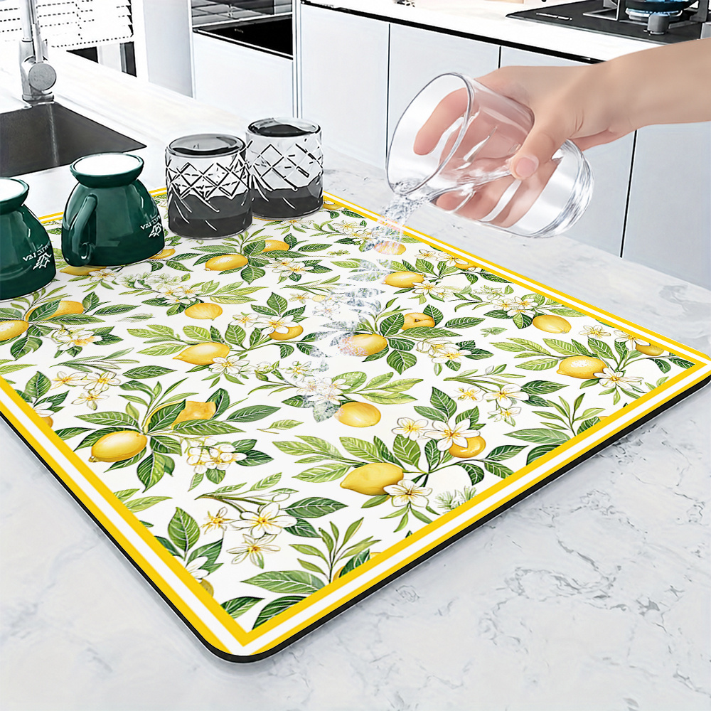 TEMU 1 pieza, mantel individual absorbente estampado con temática de limones. El mantel individual una base blanca con un estampado de limones y