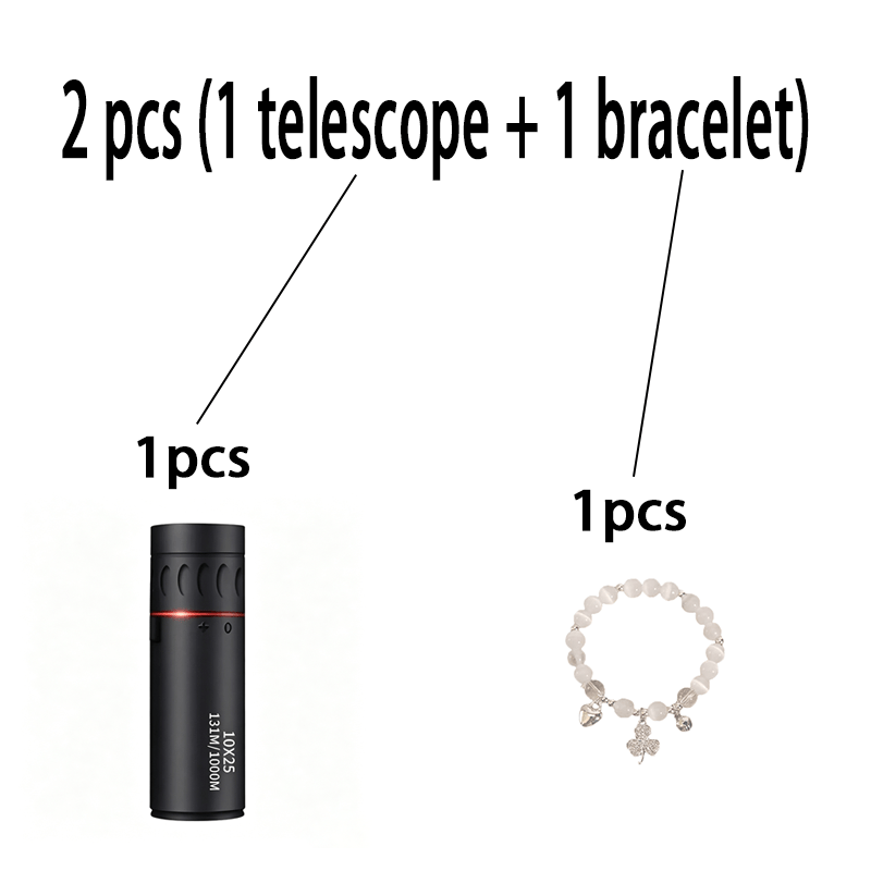 TEMU 2pcs(1telescope+1bracelet) 10x25 Hd Mini Pocket Monocular Telescope, Palm Sized Handheld Scope With Lanyard Storage Bag, Lightweight Portable