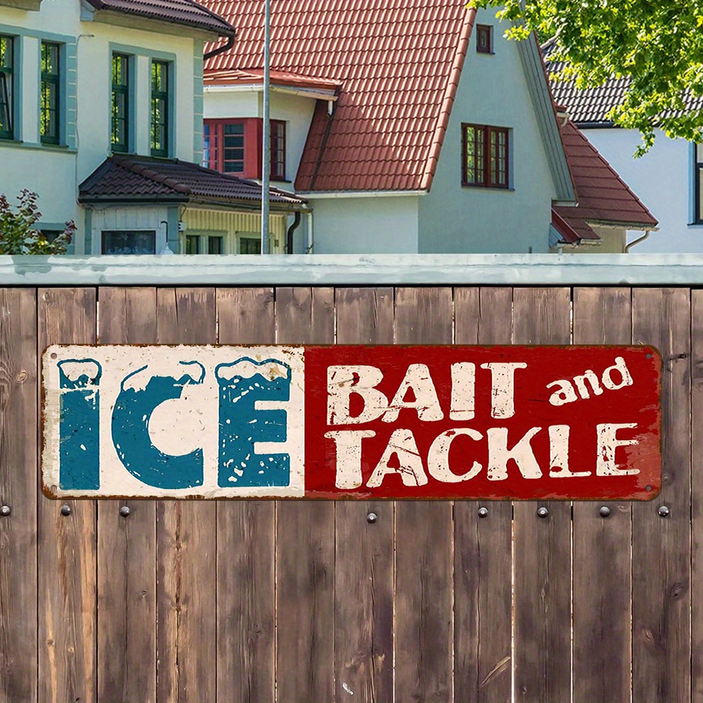 TEMU Panneau Métallique Vintage 2D Plat - 1 Pièce Décoration Pêche - Pêche sur Glace, Appâts & Équipement - Pour Garage, Caverne d'Homme, Bar, Café,