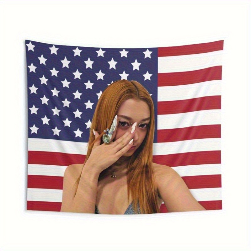 TEMU 1pc American Flag Tapestry Wall Hanging - Horizontal Patriotic Stars & Stripes With Art, Lightweight Breathable Polyester Suitable For For Home