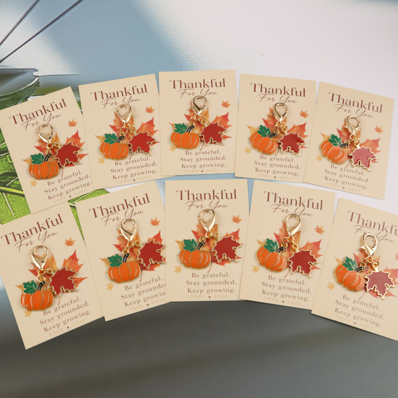 TEMU 10pcs 'to You With Full Of Gratitude' Autumn Thanksgiving Theme Keychains With Inspirational Cards, Golden Lobster Clasp Craft Pumpkin And Maple