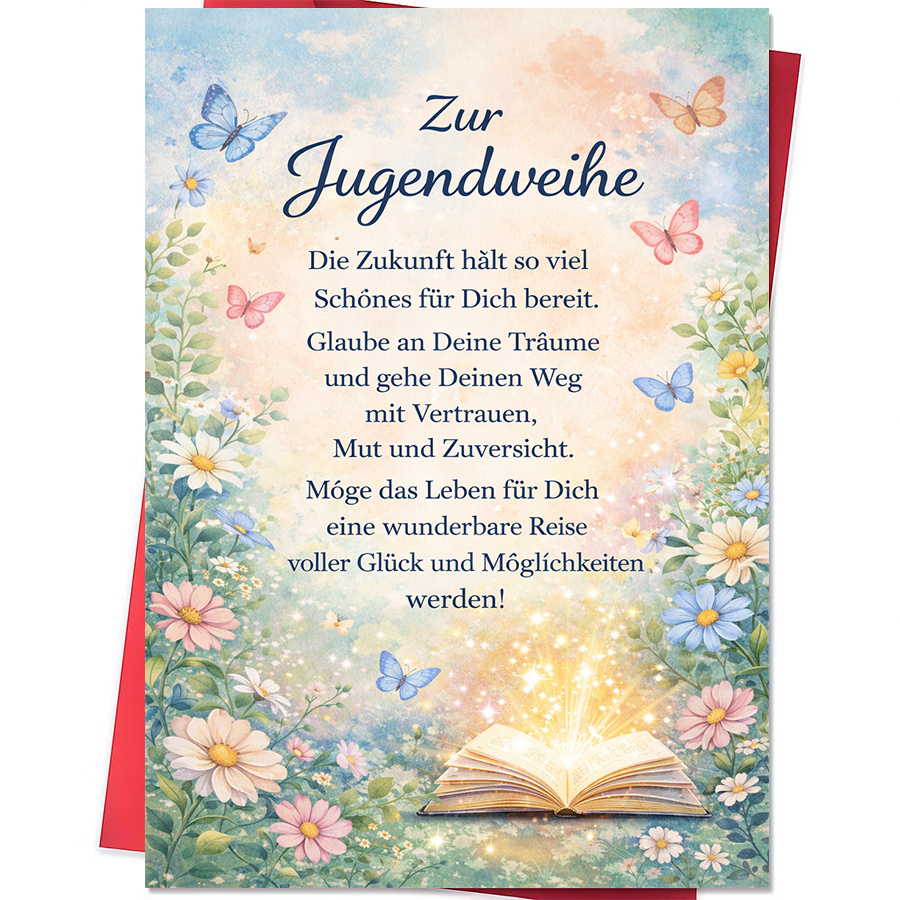 E-shop Grußkarte mit Umschlag . Grußkarte für Teenager Jugend Weihezeremonie Wünsche Wunderbare Reise mit Träumen Mut Glück