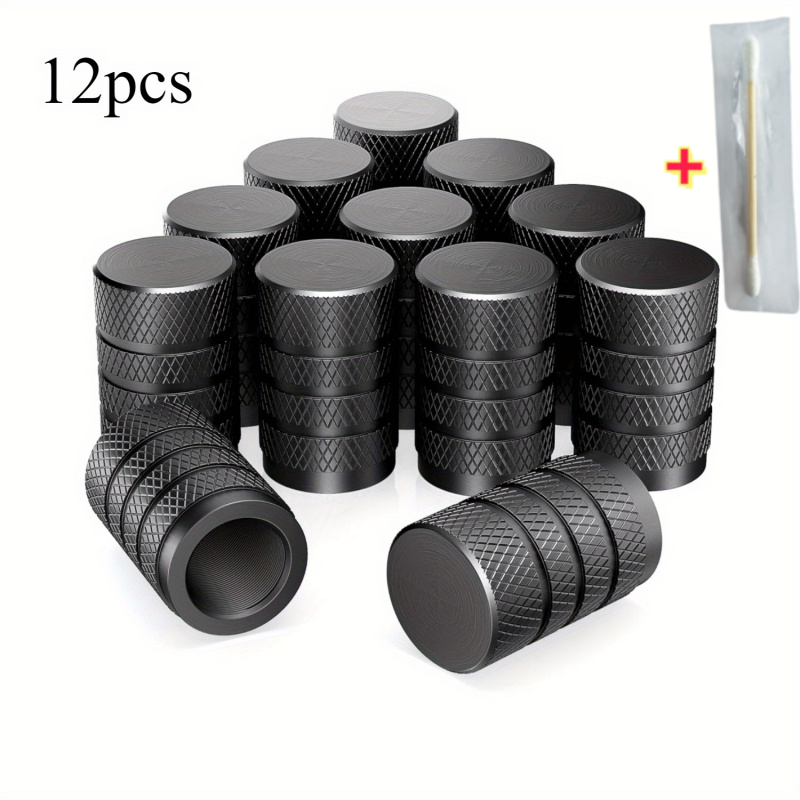 TEMU 12pcs Black Metal Tire Valve Caps+1pc Cleaning Rod, -resistant, Leak-proof, Dust-proof, Universal For Cars, Trucks, Motorcycles, Suvs, Bicycles- Protects Against Dust And Moisture