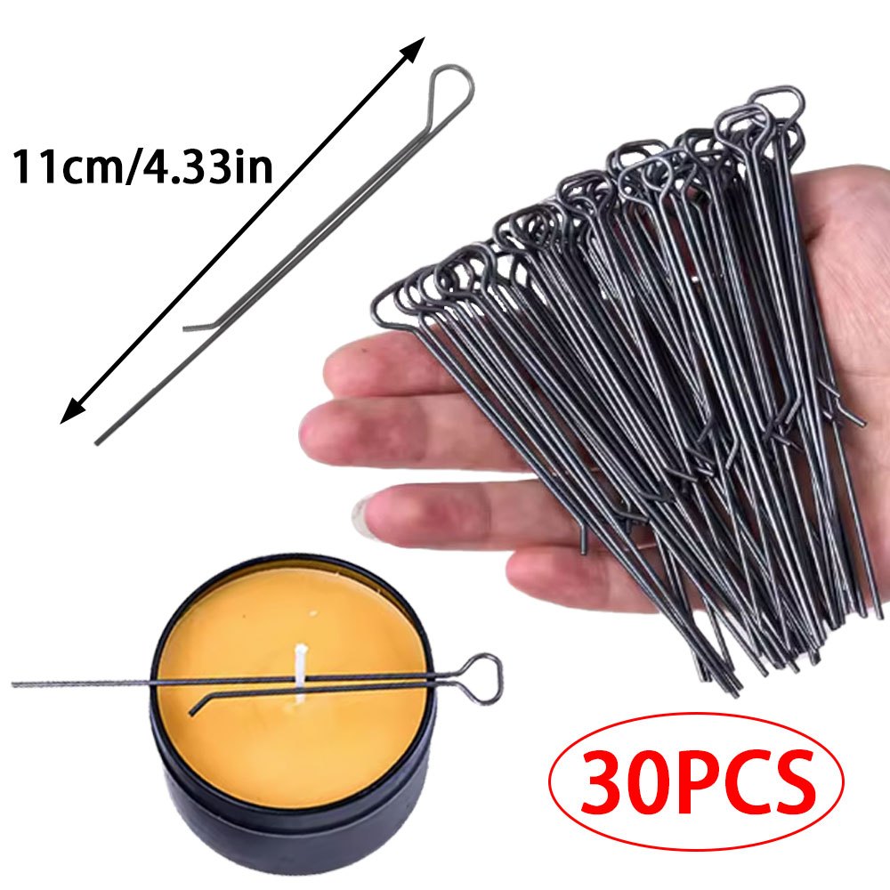 TEMU 30pcs Dispositif de de mèche de bougie 11Cm Clip de mèche de bougie en fer lisse pour la fabrication de bougies Outil de positionnement pour la
